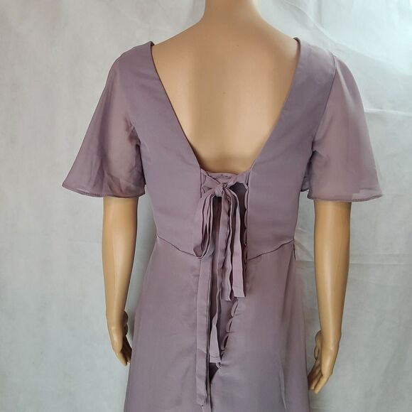 New Mother of the Bride (8) Lilac Chiffon Flutter Sleeve Asymmetrical Midi Dress - Picture 8 of 11